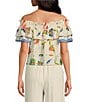 Sugarlips Linen Floral Print Off the Shoulder Short Sleeve Top, Color:Ivory Multi - Image 2