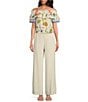 Sugarlips Linen Floral Print Off the Shoulder Short Sleeve Top, Color:Ivory Multi - Image 3