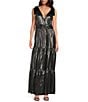 Sugarlips Liquid Satin Surplice V-Neck Sleeveless Velvet Shoulder Tie Tiered Hem Maxi Dress, Color:Gunmetal - Image 1