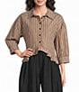 Sugarlips Marinda Striped Collared Half Sleeve Ruffle Hem Button Front Top - Image 1
