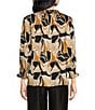 Sugarlips Matte Satin Abstract Print Split V-Neck 3/4 Sleeve Top, Color:Black Brown - Image 2