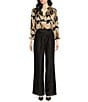 Sugarlips Matte Satin Abstract Print Split V-Neck 3/4 Sleeve Top, Color:Black Brown - Image 3