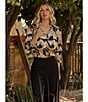Sugarlips Matte Satin Abstract Print Split V-Neck 3/4 Sleeve Top, Color:Black Brown - Image 5