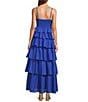 Sugarlips Mavey Cotton Poplin Smocked V-Neck Tiered Ruffle Maxi Dress, Color:Cobalt - Image 2