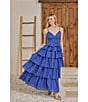 Sugarlips Mavey Cotton Poplin Smocked V-Neck Tiered Ruffle Maxi Dress, Color:Cobalt - Image 4