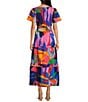 Sugarlips Palmer Abstract Printed Multi Color V-Neck Short Sleeve Poplin Tiered Smocked Waist Maxi Dress, Color:Red Multi Blue - Image 2