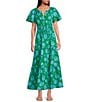 Sugarlips Palmer Floral Print V-Neck Short Sleeve Tiered Poplin Maxi Dress, Color:Light Blue Multi - Image 1
