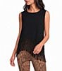 Sugarlips Petite Lendria Round Neck Sleeveless Asymmetrical Fringe Hem Coordinating Top - Image 1