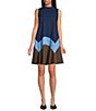 Sugarlips Petite Size Balsy Color Bock Ruffle Mock Neck Sleeveless Poplin Shift Mini Dress - Image 1