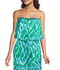 Sugarlips Petite Size Strapless Abstract Wane Printed Strapless Coordinating Satin Top - Image 1