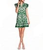 Sugarlips Petite Size Tropical Ebba Printed Split Neck Ruffle Cap Sleeve Mini Shift Dress - Image 1
