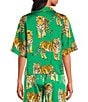 Sugarlips Petite Size Violda Tiger Printed Satin Collared Short Sleeve Button Down Coordinating Top - Image 2