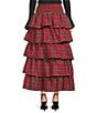 Sugarlips Plaid Print High Waist Ruffle Tiered Pull-On Maxi Skirt, Color:Red Multi - Image 2