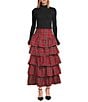 Sugarlips Plaid Print High Waist Ruffle Tiered Pull-On Maxi Skirt, Color:Red Multi - Image 3