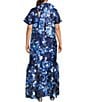 Sugarlips Plus Abay Floral Short Sleeve Jacquard/Organza Long Dress, Color:Blue/White - Image 2