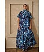 Sugarlips Plus Abay Floral Short Sleeve Jacquard/Organza Long Dress, Color:Blue/White - Image 4