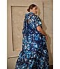 Sugarlips Plus Abay Floral Short Sleeve Jacquard/Organza Long Dress, Color:Blue/White - Image 5