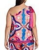 Sugarlips Plus Abstract/Geometric/Tropical Printed One-Shoulder Coordinating Top, Color:Red Multi - Image 2