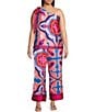 Sugarlips Plus Abstract/Geometric/Tropical Printed One-Shoulder Coordinating Top, Color:Red Multi - Image 3