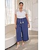 Sugarlips Plus Button-Detailed Wide-Leg Linen-Blend Pants, Color:Navy - Image 4