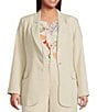 Sugarlips Plus Candida Fitted Linen Blend Notch Lapel Blazer, Color:Natural - Image 1