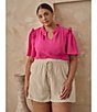 Sugarlips Plus Candida Shore Taliya Linen Blend Drawstring Shorts, Color:Natural - Image 6