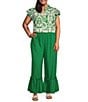Sugarlips Plus Davina Flutter-Sleeve Tropical-Printed Woven Blouse, Color:White/Green - Image 3