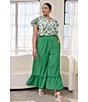 Sugarlips Plus Davina Flutter-Sleeve Tropical-Printed Woven Blouse, Color:White/Green - Image 5