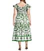 Sugarlips Plus Double Ruffle Poplin Scoop Neck Smocked Midi Dress, Color:White Greens - Image 2