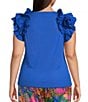 Sugarlips Plus Double Ruffle Ribbed and Poplin Short Sleeve Top, Color:Cobalt - Image 2