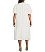 Sugarlips Plus Floral/Geometric Puff-Sleeve Eyelet Embroidered Midi Shift Dress, Color:White - Image 2