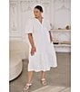 Sugarlips Plus Floral/Geometric Puff-Sleeve Eyelet Embroidered Midi Shift Dress, Color:White - Image 4