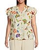 Sugarlips Plus Floral/Paisley Printed Flutter-Sleeve Woven Top, Color:Ivory Multi - Image 1