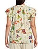 Sugarlips Plus Floral/Paisley Printed Flutter-Sleeve Woven Top, Color:Ivory Multi - Image 2