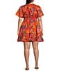 Sugarlips Plus Idalia Floral Miller Poplin Short Sleeve Dress, Color:Orange-Floral - Image 2