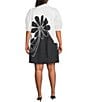 Sugarlips Plus Julissa Placement-Floral-Print Puff-Sleeve Babydoll Dress, Color:White/Black - Image 2