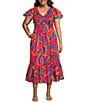 Sugarlips Plus Kahlia Tropical Printed Flutter Sleeve Tiered Midi Dress, Color:Red Multi - Image 1