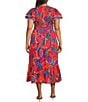 Sugarlips Plus Kahlia Tropical Printed Flutter Sleeve Tiered Midi Dress, Color:Red Multi - Image 2