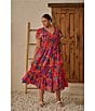 Sugarlips Plus Kahlia Tropical Printed Flutter Sleeve Tiered Midi Dress, Color:Red Multi - Image 4