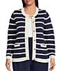 Sugarlips Plus Kassidy Striped Crew Neck Long Sleeve Cardigan - Image 1