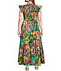 Sugarlips Plus Lanai Tropics Sunfire Smocked Bodice Flutter Sleeve Tiered Poplin Midi Dress, Color:Kelly Pink Multi - Image 2