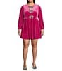 Sugarlips Plus Long Sleeve Bow Velvet Mini Dress, Color:Hot Pink - Image 1