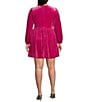 Sugarlips Plus Long Sleeve Bow Velvet Mini Dress, Color:Hot Pink - Image 2