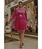 Sugarlips Plus Long Sleeve Bow Velvet Mini Dress, Color:Hot Pink - Image 4