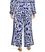 Sugarlips Plus Mixed Print High Rise Wide-Leg Coordinating Pants, Color:Blue/White - Image 2