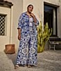 Sugarlips Plus Mixed Print High Rise Wide-Leg Coordinating Pants, Color:Blue/White - Image 6