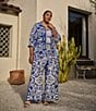 Sugarlips Plus Mixed Print Long Sleeve Oversized Coordinating Blouse, Color:Blue/White - Image 6
