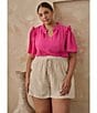 Sugarlips Plus Ordena Split Neck Ruffle Top, Color:Fuchsia - Image 5