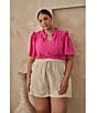 Sugarlips Plus Ordena Split Neck Ruffle Top, Color:Fuchsia - Image 6