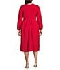 Sugarlips Plus Pearl Jena Glow Bow Round Neck Long Sleeve Velvet Midi Dress, Color:Red - Image 2